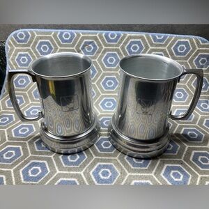 Vintage Aluminum - Playboy Beer Stein / Tankard with Glass Bottom (Set of 2)